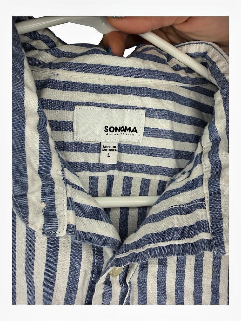 Sonoma Goods For Life Men's Blue & White Striped Short Sleeve Button Down Shirt - Picture 3 of 4